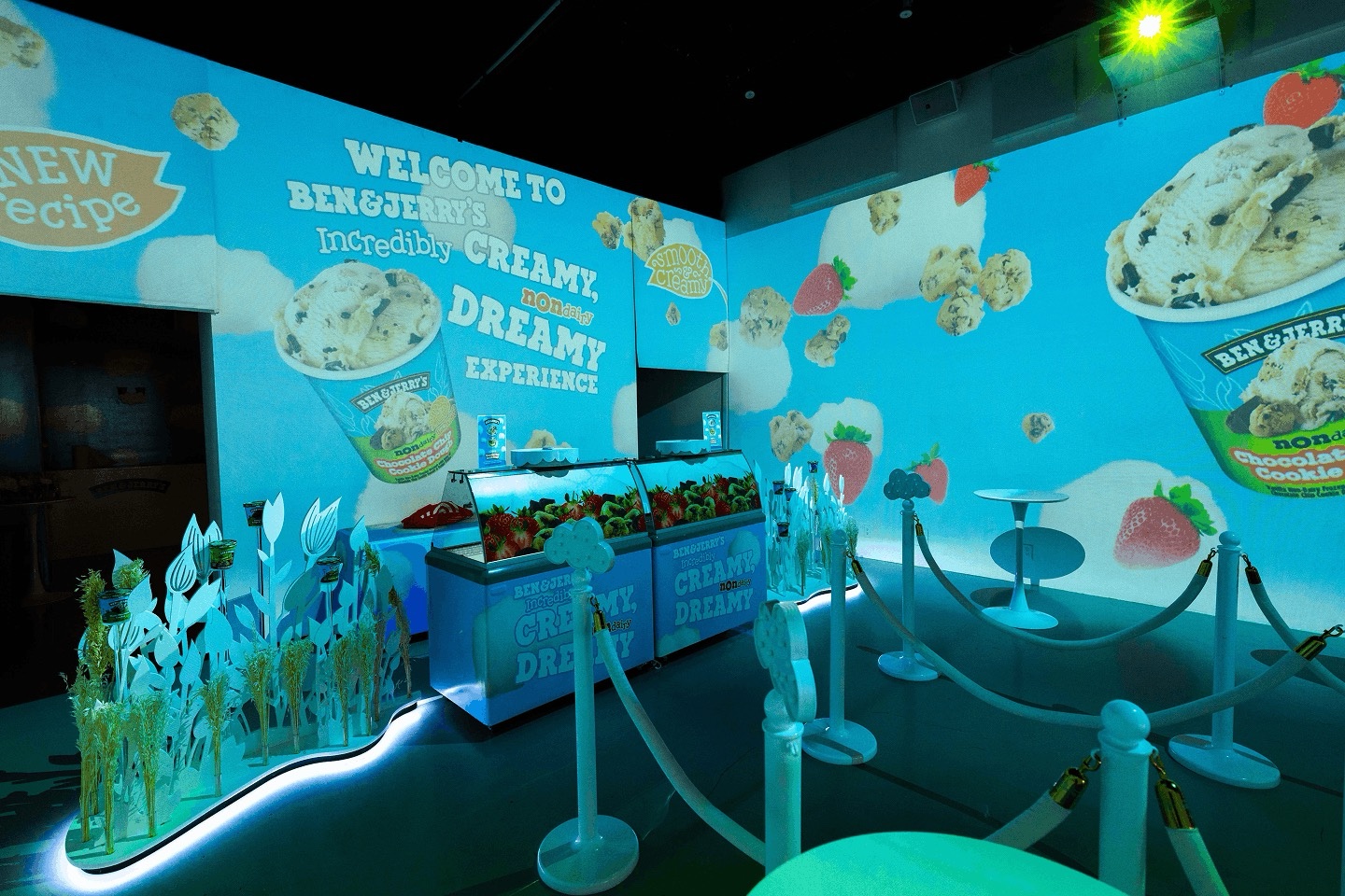Immersive Ben & Jerry’s Non-Dairy room has sky projections, floating cookie dough graphics and pint freezers