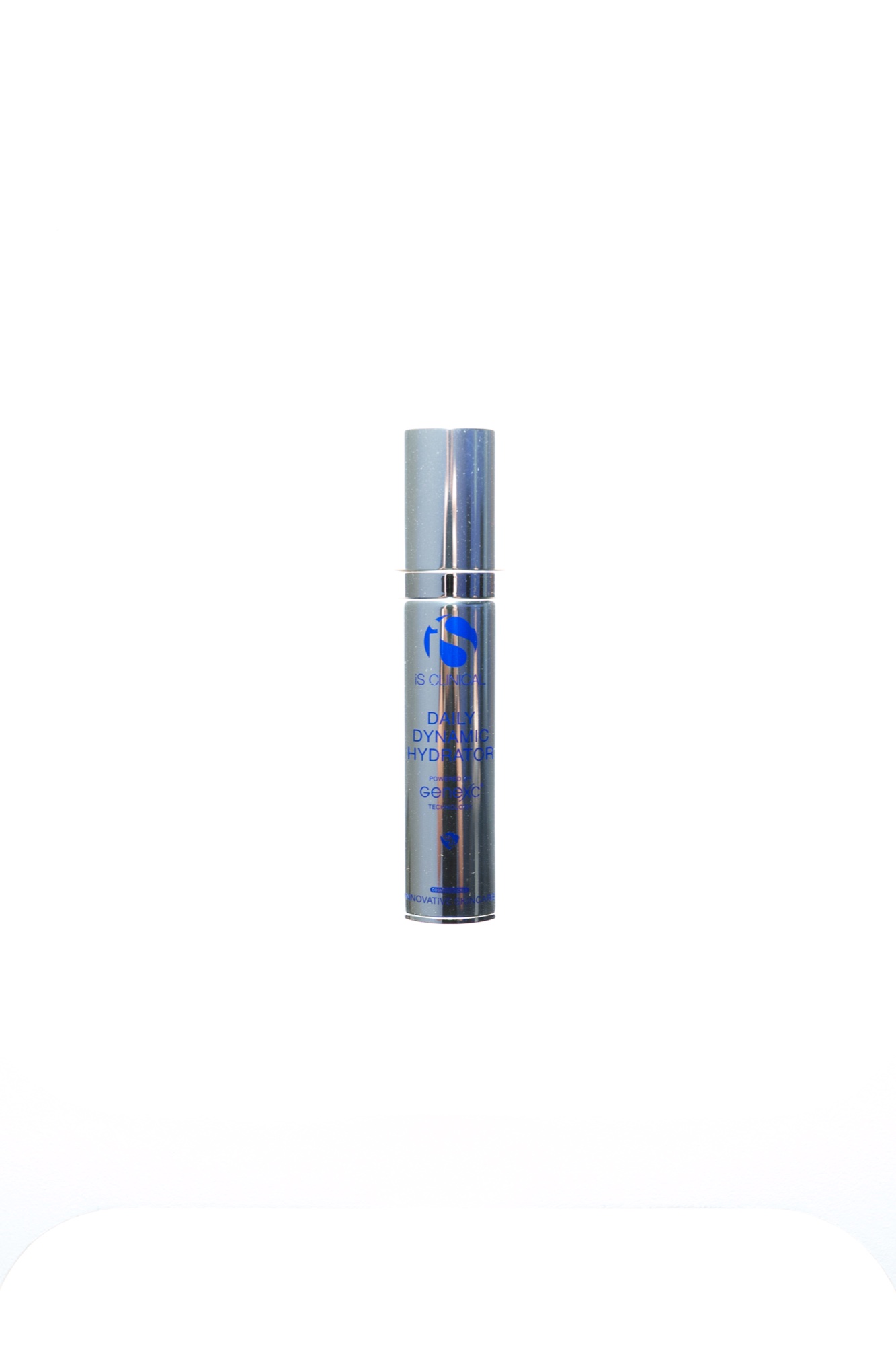 Single silver iS Clinical bottle with blue lettering centred on a plain white background
